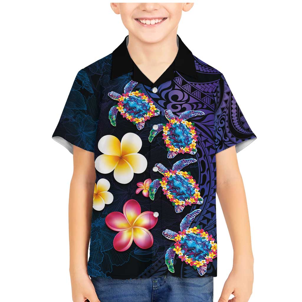 Hawaiian Turtles and Plumeria Family Matching Mermaid Dress and Hawaiian Shirt Polynesian Art Tribal Tattoo Dark Aqua Color LT03 Son's Shirt Blue - Polynesian Pride