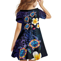 Hawaiian Turtles and Plumeria Family Matching Off Shoulder Maxi Dress and Hawaiian Shirt Polynesian Art Tribal Tattoo Dark Aqua Color LT03 - Polynesian Pride
