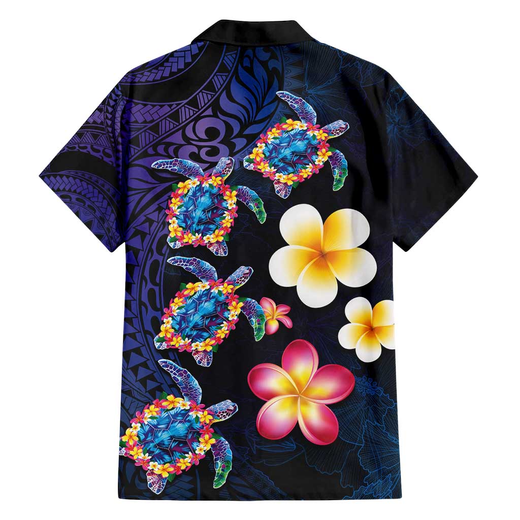 Hawaiian Turtles and Plumeria Family Matching Off Shoulder Maxi Dress and Hawaiian Shirt Polynesian Art Tribal Tattoo Dark Aqua Color LT03 - Polynesian Pride