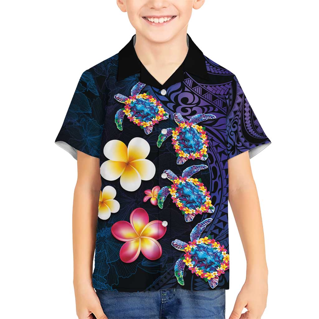 Hawaiian Turtles and Plumeria Family Matching Short Sleeve Bodycon Dress and Hawaiian Shirt Polynesian Art Tribal Tattoo Dark Aqua Color LT03 Son's Shirt Blue - Polynesian Pride
