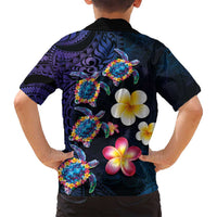 Hawaiian Turtles and Plumeria Family Matching Summer Maxi Dress and Hawaiian Shirt Polynesian Art Tribal Tattoo Dark Aqua Color LT03 - Polynesian Pride