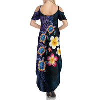 Hawaiian Turtles and Plumeria Family Matching Summer Maxi Dress and Hawaiian Shirt Polynesian Art Tribal Tattoo Dark Aqua Color LT03 - Polynesian Pride