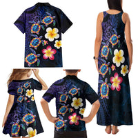 Hawaiian Turtles and Plumeria Family Matching Tank Maxi Dress and Hawaiian Shirt Polynesian Art Tribal Tattoo Dark Aqua Color LT03 - Polynesian Pride