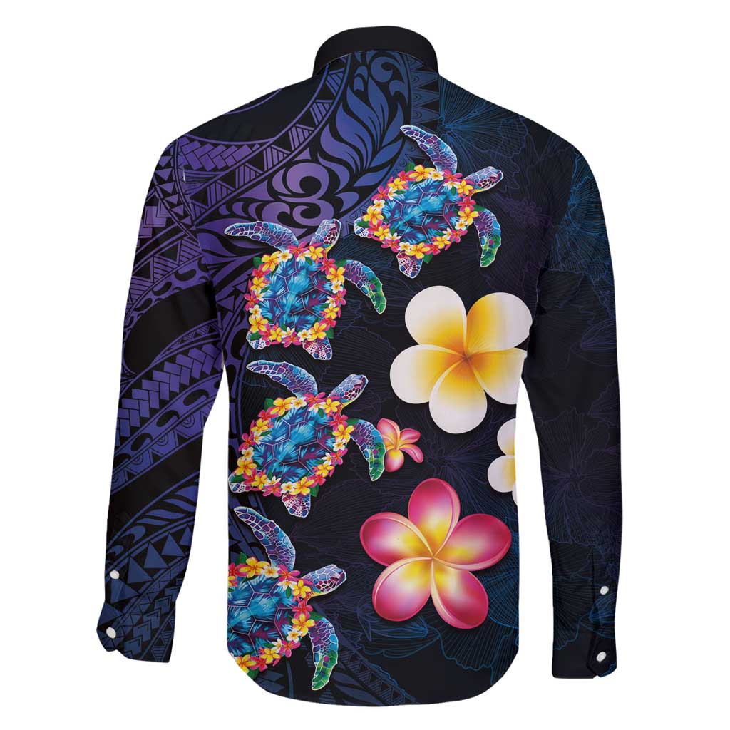 Hawaiian Turtles and Plumeria Family Matching Tank Maxi Dress and Hawaiian Shirt Polynesian Art Tribal Tattoo Dark Aqua Color LT03 - Polynesian Pride