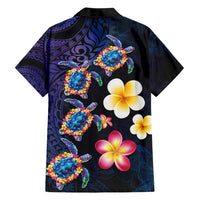 Hawaiian Turtles and Plumeria Hawaiian Shirt Polynesian Art Tribal Tattoo Dark Aqua Color LT03 - Polynesian Pride
