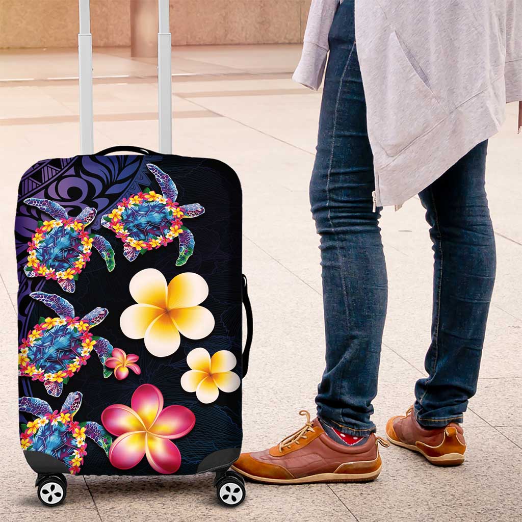 Hawaiian Turtles and Plumeria Luggage Cover Polynesian Art Tribal Tattoo Dark Aqua Color LT03 Blue - Polynesian Pride