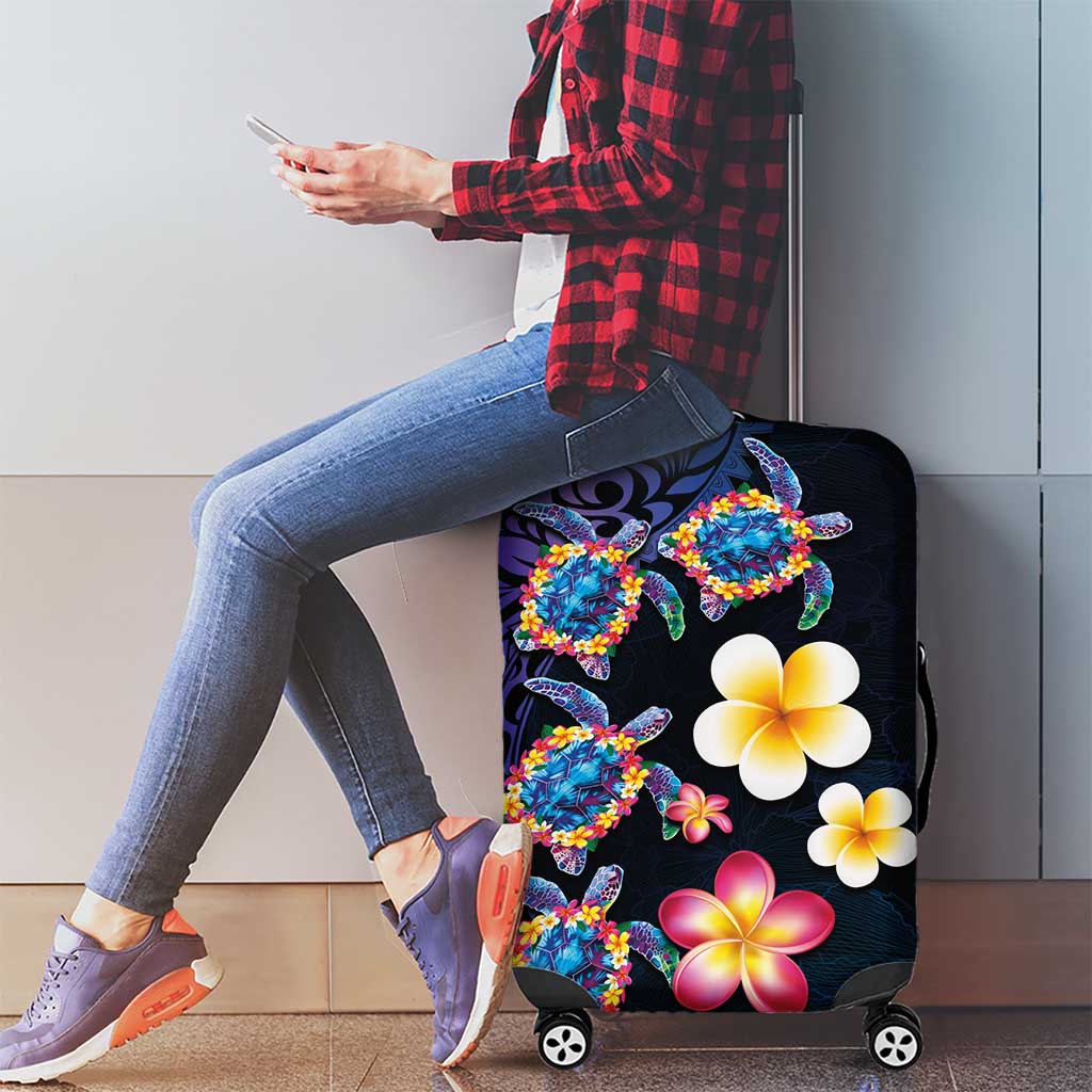 Hawaiian Turtles and Plumeria Luggage Cover Polynesian Art Tribal Tattoo Dark Aqua Color LT03 - Polynesian Pride