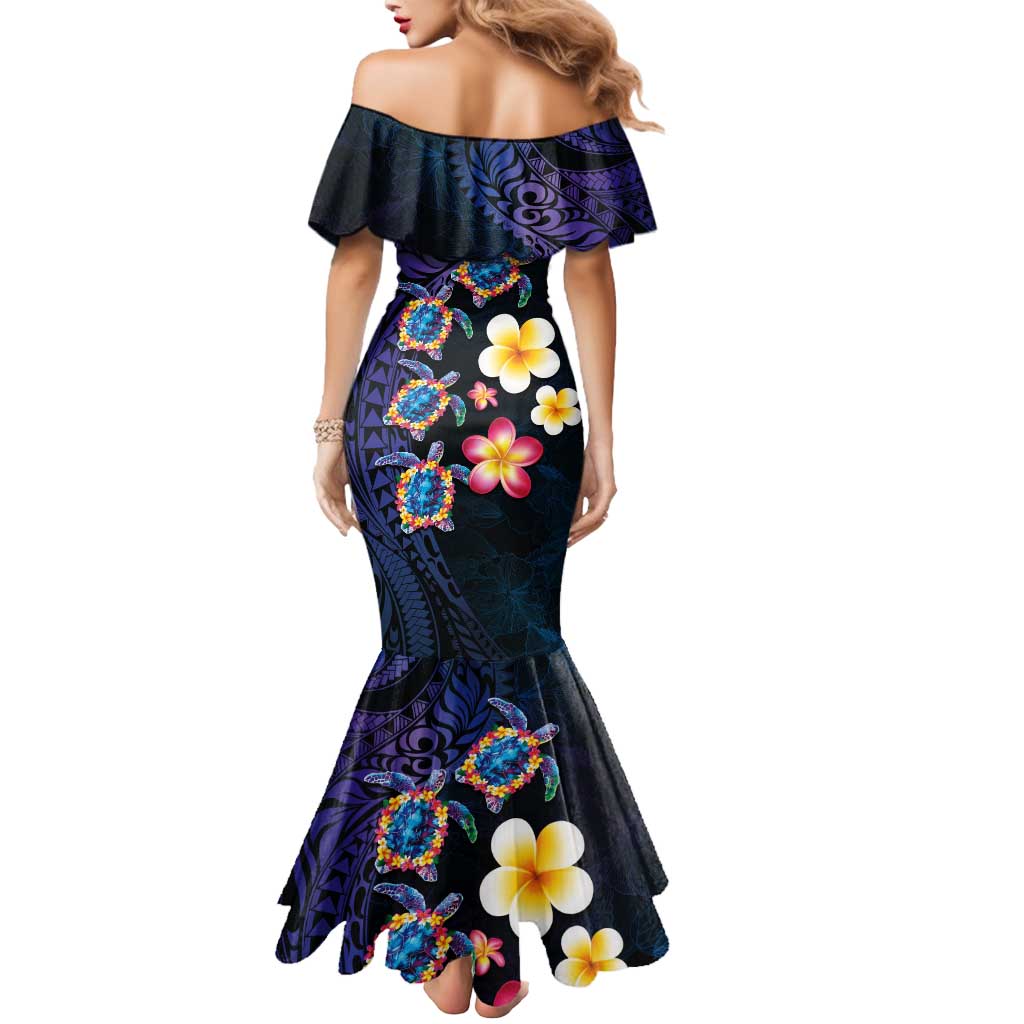Hawaiian Turtles and Plumeria Mermaid Dress Polynesian Art Tribal Tattoo Dark Aqua Color LT03 - Polynesian Pride