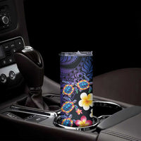 Hawaiian Turtles and Plumeria Skinny Tumbler Polynesian Art Tribal Tattoo Dark Aqua Color LT03 - Polynesian Pride