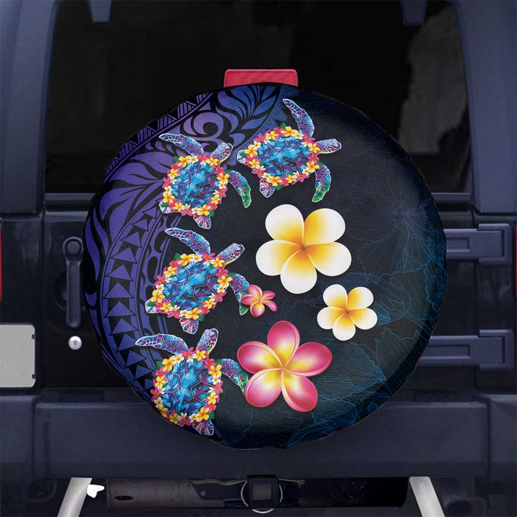 Hawaiian Turtles and Plumeria Spare Tire Cover Polynesian Art Tribal Tattoo Dark Aqua Color LT03 - Polynesian Pride