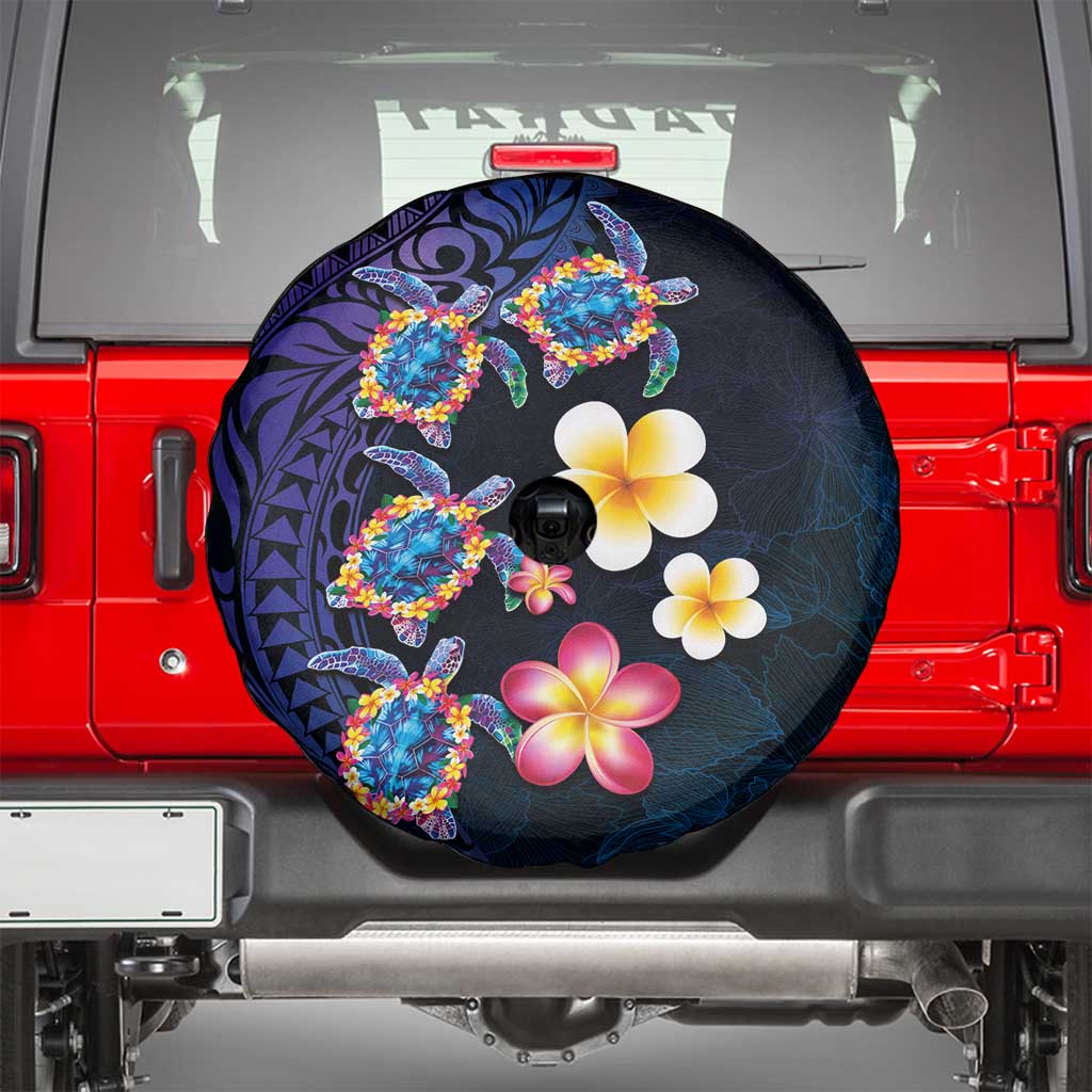 Hawaiian Turtles and Plumeria Spare Tire Cover Polynesian Art Tribal Tattoo Dark Aqua Color LT03 - Polynesian Pride