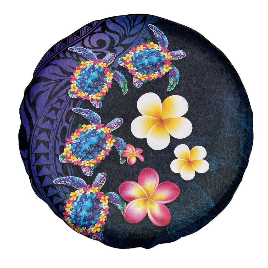 Hawaiian Turtles and Plumeria Spare Tire Cover Polynesian Art Tribal Tattoo Dark Aqua Color LT03 - Polynesian Pride