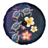 Hawaiian Turtles and Plumeria Spare Tire Cover Polynesian Art Tribal Tattoo Dark Aqua Color LT03 - Polynesian Pride