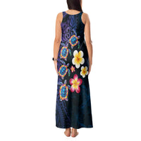 Hawaiian Turtles and Plumeria Tank Maxi Dress Polynesian Art Tribal Tattoo Dark Aqua Color LT03 - Polynesian Pride