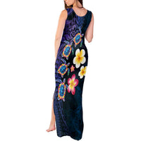 Hawaiian Turtles and Plumeria Tank Maxi Dress Polynesian Art Tribal Tattoo Dark Aqua Color LT03 - Polynesian Pride