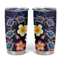 Hawaiian Turtles and Plumeria Tumbler Cup Polynesian Art Tribal Tattoo Dark Aqua Color LT03 Blue - Polynesian Pride