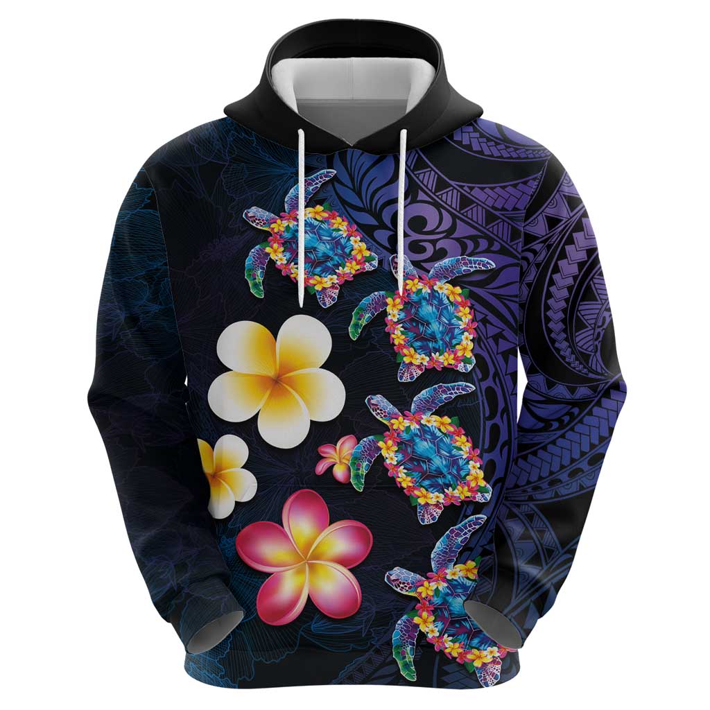 Hawaiian Turtles and Plumeria Zip Hoodie Polynesian Art Tribal Tattoo Dark Aqua Color LT03 - Polynesian Pride