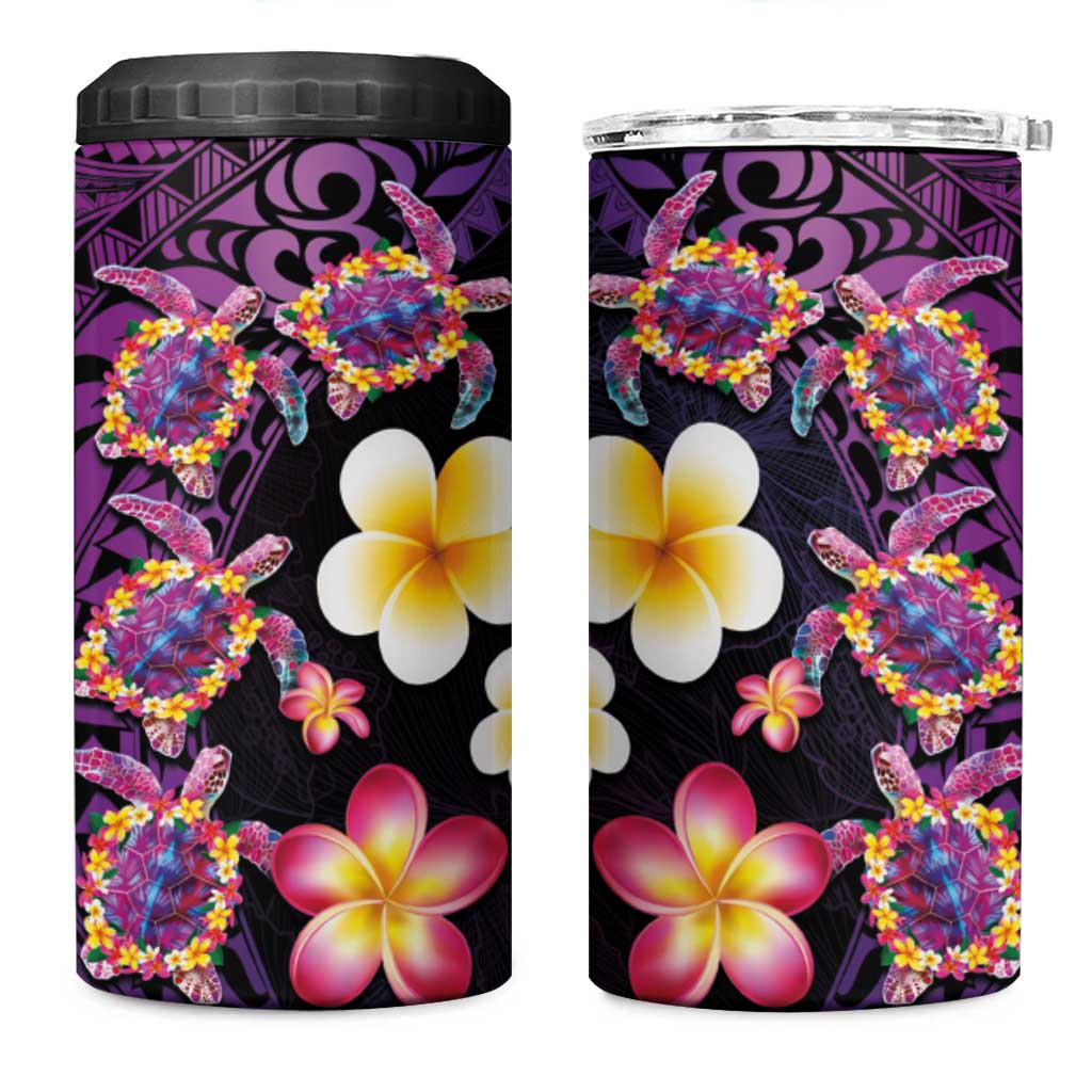 Hawaiian Turtles and Plumeria 4 in 1 Can Cooler Tumbler Polynesian Art Tribal Tattoo Deep Violet Color LT03 One Size: 16 oz Purple - Polynesian Pride