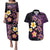 Hawaiian Turtles and Plumeria Couples Matching Puletasi and Hawaiian Shirt Polynesian Art Tribal Tattoo Deep Violet Color