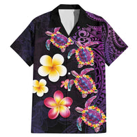 Hawaiian Turtles and Plumeria Family Matching Mermaid Dress and Hawaiian Shirt Polynesian Art Tribal Tattoo Deep Violet Color LT03 Dad's Shirt - Short Sleeve Purple - Polynesian Pride