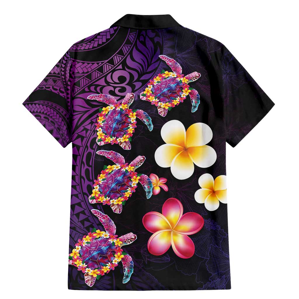 Hawaiian Turtles and Plumeria Family Matching Mermaid Dress and Hawaiian Shirt Polynesian Art Tribal Tattoo Deep Violet Color LT03 - Polynesian Pride