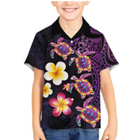Hawaiian Turtles and Plumeria Family Matching Mermaid Dress and Hawaiian Shirt Polynesian Art Tribal Tattoo Deep Violet Color LT03 Son's Shirt Purple - Polynesian Pride