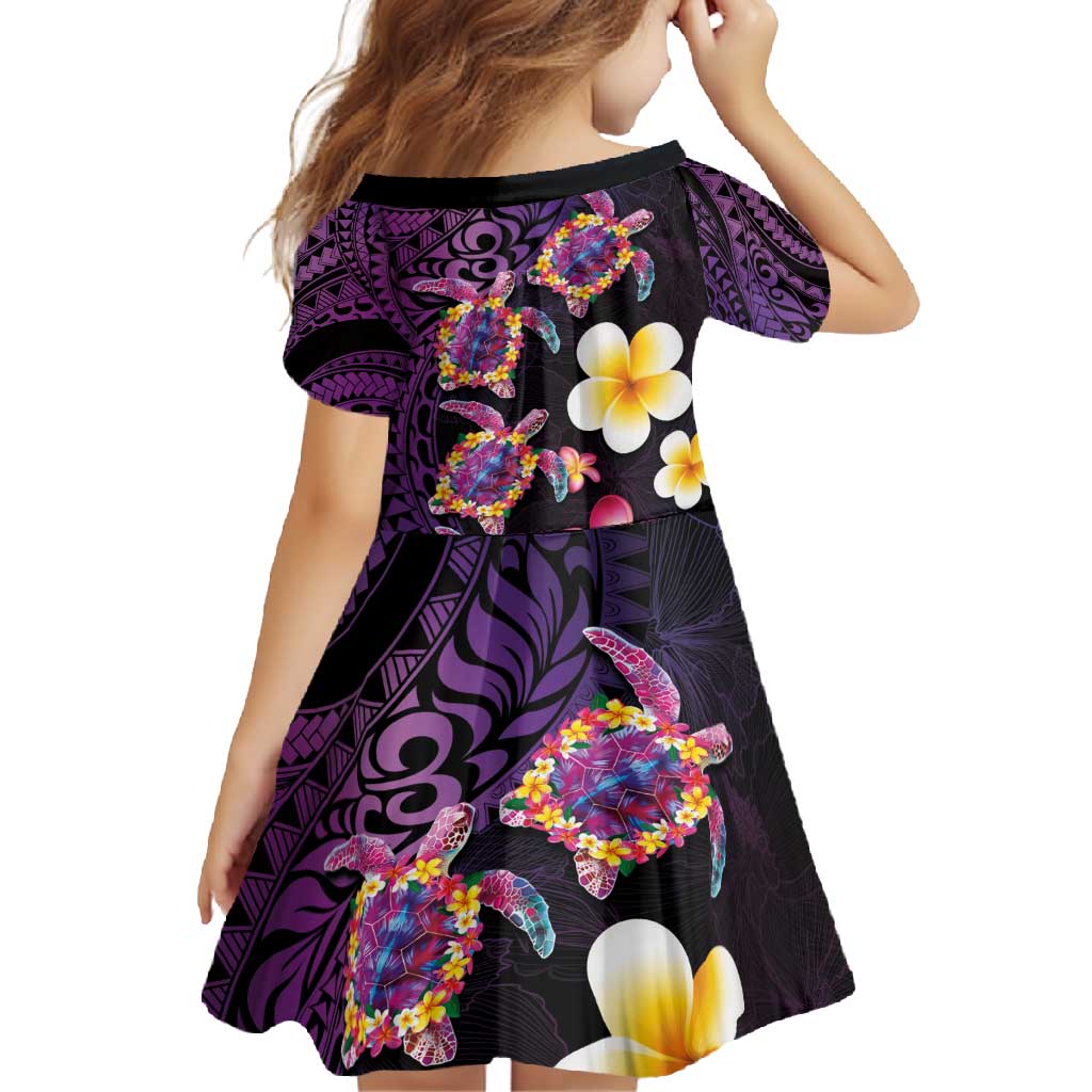 Hawaiian Turtles and Plumeria Family Matching Off Shoulder Maxi Dress and Hawaiian Shirt Polynesian Art Tribal Tattoo Deep Violet Color LT03 - Polynesian Pride