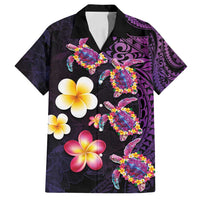 Hawaiian Turtles and Plumeria Family Matching Off Shoulder Short Dress and Hawaiian Shirt Polynesian Art Tribal Tattoo Deep Violet Color LT03 Dad's Shirt - Short Sleeve Purple - Polynesian Pride