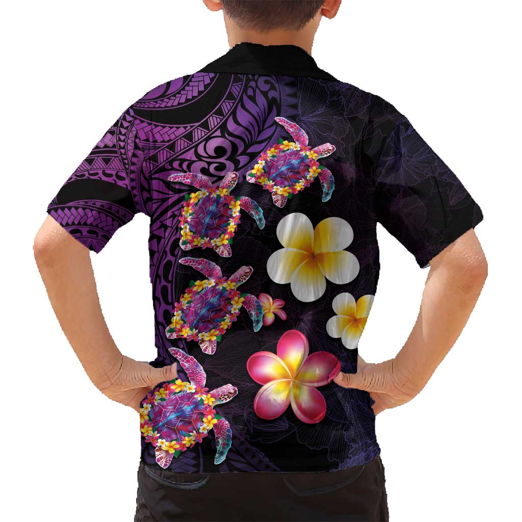 Hawaiian Turtles and Plumeria Family Matching Puletasi and Hawaiian Shirt Polynesian Art Tribal Tattoo Deep Violet Color LT03 - Polynesian Pride