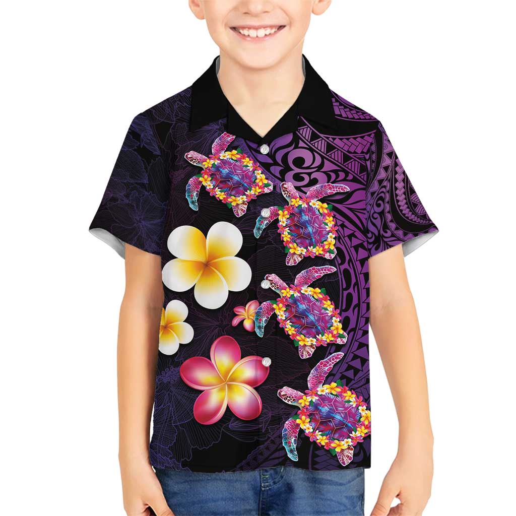 Hawaiian Turtles and Plumeria Family Matching Tank Maxi Dress and Hawaiian Shirt Polynesian Art Tribal Tattoo Deep Violet Color LT03 Son's Shirt Purple - Polynesian Pride