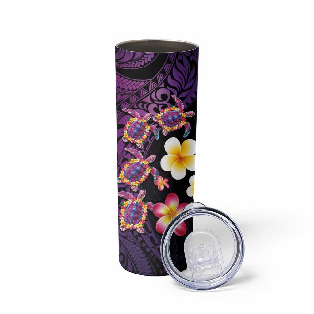 Hawaiian Turtles and Plumeria Skinny Tumbler Polynesian Art Tribal Tattoo Deep Violet Color LT03 - Polynesian Pride