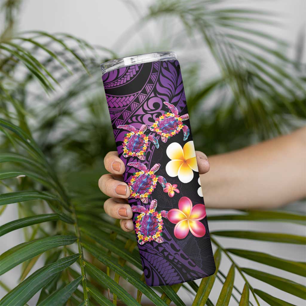 Hawaiian Turtles and Plumeria Skinny Tumbler Polynesian Art Tribal Tattoo Deep Violet Color LT03 - Polynesian Pride