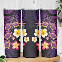 Hawaiian Turtles and Plumeria Skinny Tumbler Polynesian Art Tribal Tattoo Deep Violet Color LT03 - Polynesian Pride