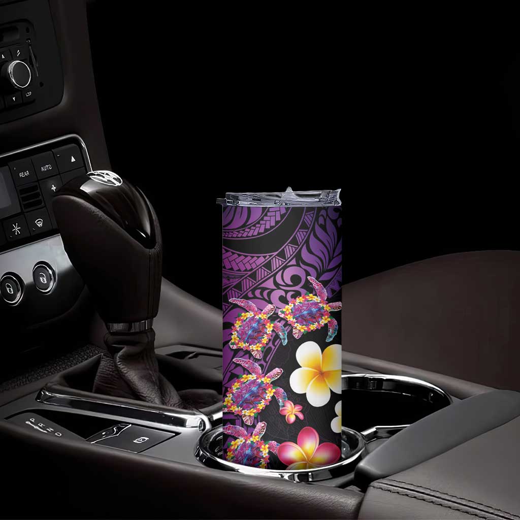 Hawaiian Turtles and Plumeria Skinny Tumbler Polynesian Art Tribal Tattoo Deep Violet Color LT03 - Polynesian Pride
