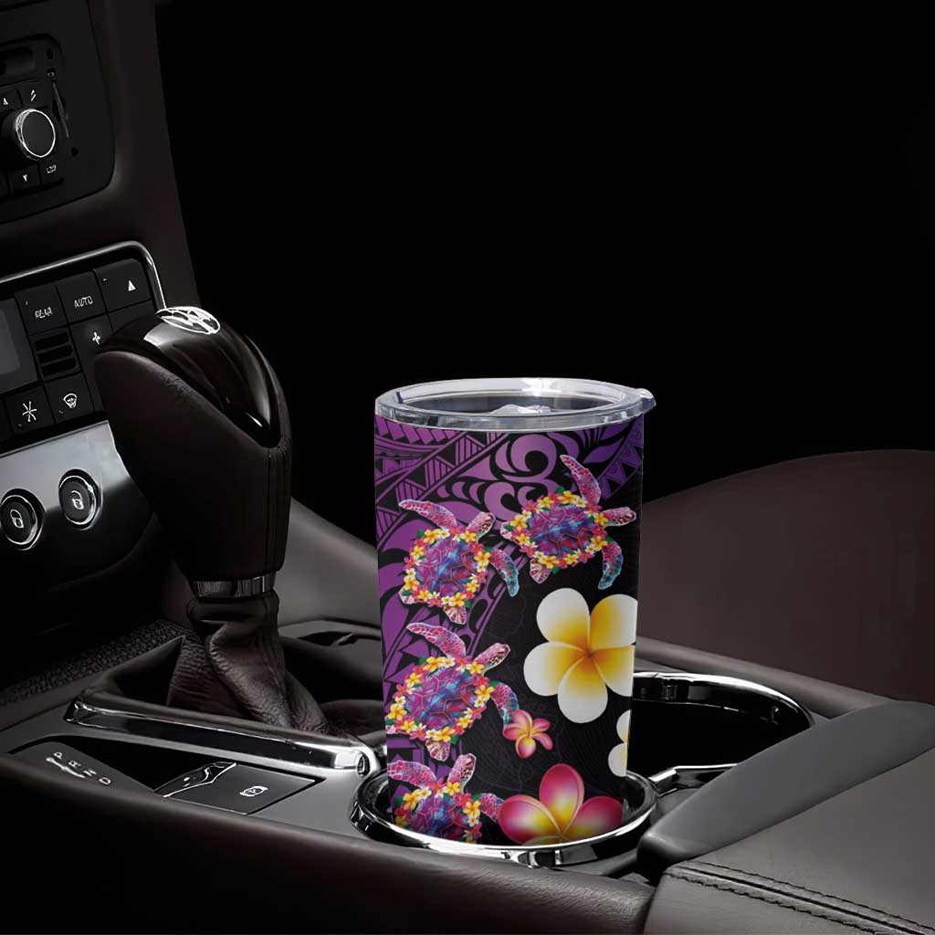 Hawaiian Turtles and Plumeria Tumbler Cup Polynesian Art Tribal Tattoo Deep Violet Color