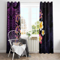 Hawaiian Turtles and Plumeria Window Curtain Polynesian Art Tribal Tattoo Deep Violet Color