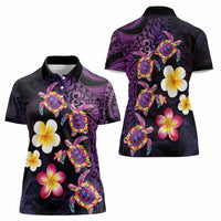 Hawaiian Turtles and Plumeria Women Polo Shirt Polynesian Art Tribal Tattoo Deep Violet Color LT03 - Polynesian Pride