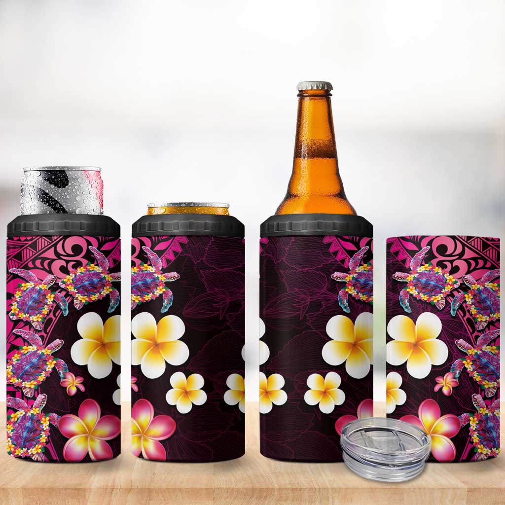 Hawaiian Turtles and Plumeria 4 in 1 Can Cooler Tumbler Polynesian Art Tribal Tattoo Cerise LT03 - Polynesian Pride