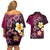 Hawaiian Turtles and Plumeria Couples Matching Off Shoulder Short Dress and Hawaiian Shirt Polynesian Art Tribal Tattoo Cerise