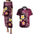 Hawaiian Turtles and Plumeria Couples Matching Puletasi and Hawaiian Shirt Polynesian Art Tribal Tattoo Cerise