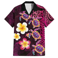 Hawaiian Turtles and Plumeria Family Matching Long Sleeve Bodycon Dress and Hawaiian Shirt Polynesian Art Tribal Tattoo Cerise LT03 Dad's Shirt - Short Sleeve Pink - Polynesian Pride
