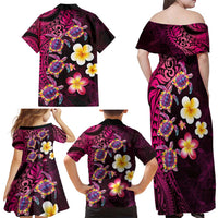 Hawaiian Turtles and Plumeria Family Matching Off Shoulder Maxi Dress and Hawaiian Shirt Polynesian Art Tribal Tattoo Cerise LT03 - Polynesian Pride