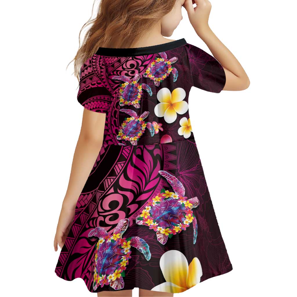 Hawaiian Turtles and Plumeria Family Matching Off Shoulder Short Dress and Hawaiian Shirt Polynesian Art Tribal Tattoo Cerise LT03 - Polynesian Pride