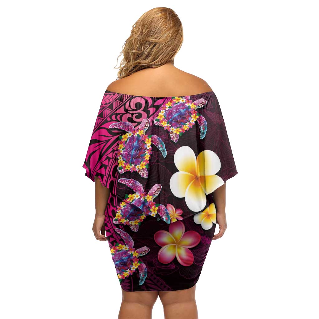 Hawaiian Turtles and Plumeria Family Matching Off Shoulder Short Dress and Hawaiian Shirt Polynesian Art Tribal Tattoo Cerise LT03 - Polynesian Pride