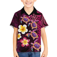 Hawaiian Turtles and Plumeria Family Matching Off Shoulder Short Dress and Hawaiian Shirt Polynesian Art Tribal Tattoo Cerise LT03 Son's Shirt Pink - Polynesian Pride