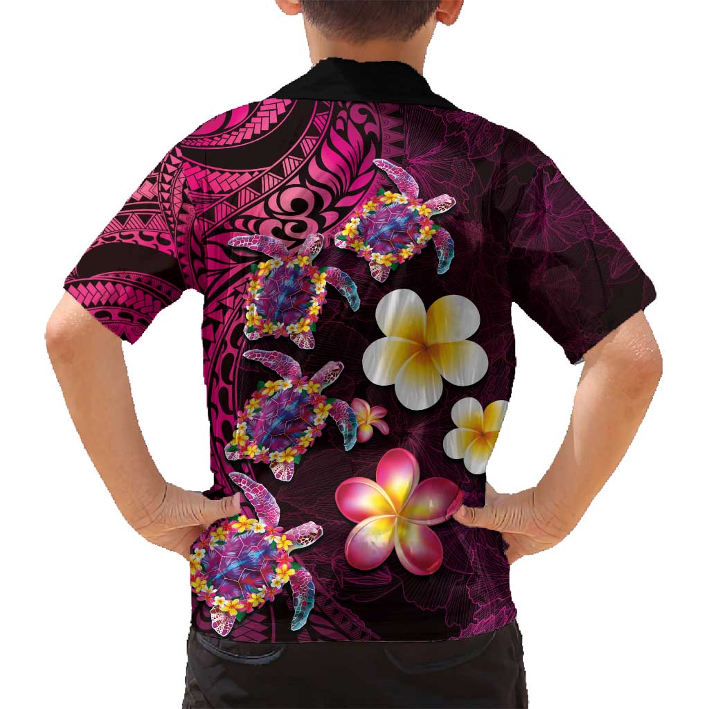 Hawaiian Turtles and Plumeria Family Matching Puletasi and Hawaiian Shirt Polynesian Art Tribal Tattoo Cerise LT03 - Polynesian Pride