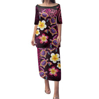 Hawaiian Turtles and Plumeria Family Matching Puletasi and Hawaiian Shirt Polynesian Art Tribal Tattoo Cerise LT03 Mom's Dress Pink - Polynesian Pride