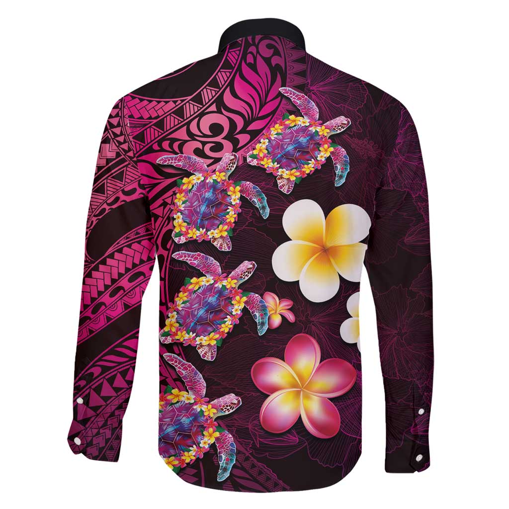 Hawaiian Turtles and Plumeria Family Matching Short Sleeve Bodycon Dress and Hawaiian Shirt Polynesian Art Tribal Tattoo Cerise LT03 - Polynesian Pride