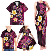 Hawaiian Turtles and Plumeria Family Matching Tank Maxi Dress and Hawaiian Shirt Polynesian Art Tribal Tattoo Cerise LT03 - Polynesian Pride