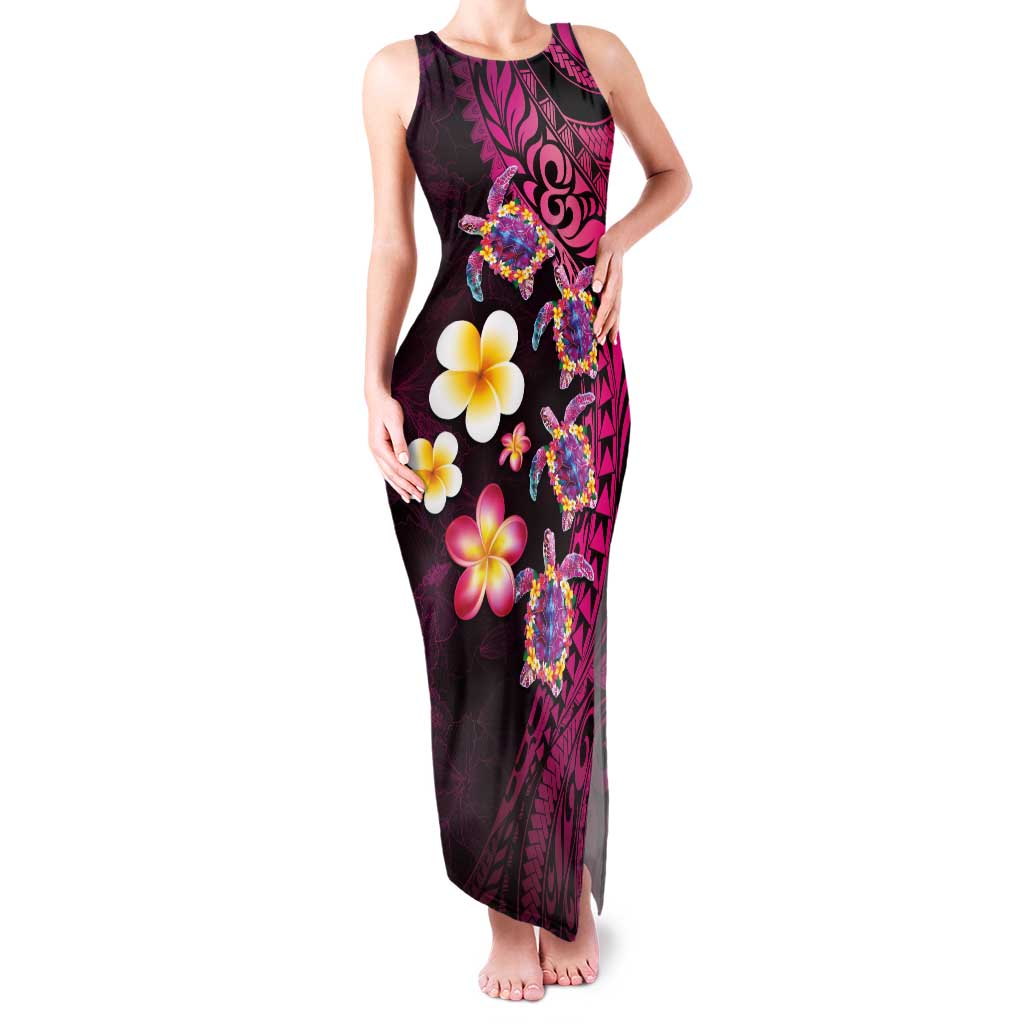 Hawaiian Turtles and Plumeria Family Matching Tank Maxi Dress and Hawaiian Shirt Polynesian Art Tribal Tattoo Cerise LT03 Mom's Dress Pink - Polynesian Pride